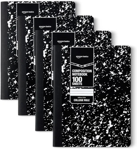 Vista 11 de Amazon Basics Cuaderno de composición, rayas universitarias, 100 hojas, 9.75 x 7.5 pulgadas, 1 paquete, mármol negro
