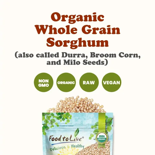 Vista 4 de Food to Live Sorgo orgánico italiano de grano entero blanco, 1 libra, granos blancos sin transgénicos. Semillas milo crudas. Vegano, maíz de escoba