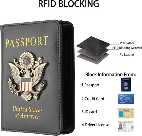 Vista 4 de GDTK - Portapasaportes de piel, funda para pasaporte con bloqueo RFID - Cartera para documentos de viaje, m