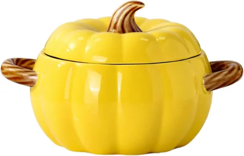 Vista 10 de Olla holandesa con tapa, cacerola de postre de cerámica de calabaza, mini fuente para hornear, lindo cuenco de calabaza, olla holandesa de cerámica