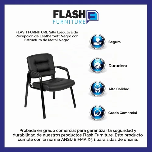 Vista 12 de Flash Fundamentals LeatherSoft - Silla de recepción ejecutiva con marco de metal negro