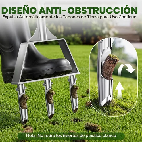 Vista 2 de Lawn Aerator Tool with Non-Clogging Hollow Tines for Clay Soil - Yellow