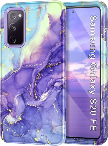 Vista 10 de Btscase para Galaxy S20 FE 5G, Funda de patrón de mármol 3 en 1 resistente a los golpes cuerpo completo duro PC+Silicona suave para caídas