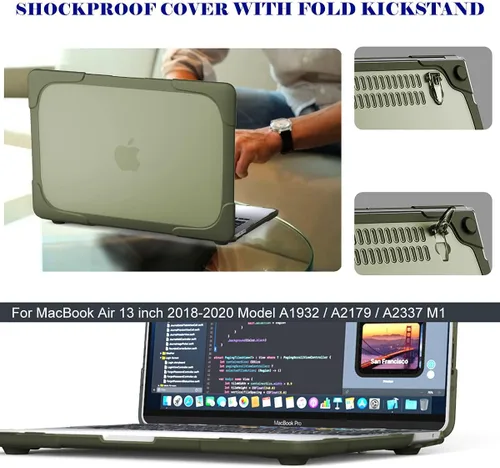 Vista 8 de Mektron Funda rígida para MacBook Air 13 A1466 A1369, resistente y de doble capa, con parachoques de policarbonato TPU para MacBook Air de 13.3
