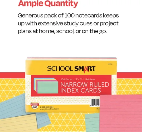 Vista 6 de School Smart Tarjetas de índice con rayas, 3 x 5 pulgadas, colores surtidos, paquete de 100