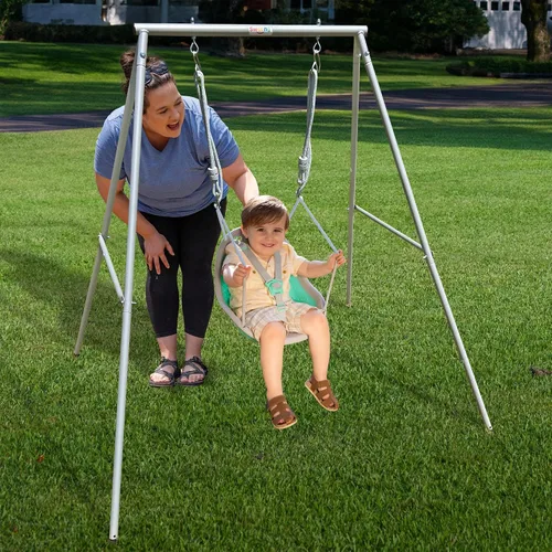 Vista 7 de XDP Recreation columpio para niños con estructura, juego portátil para el patio trasero, color aguamarina