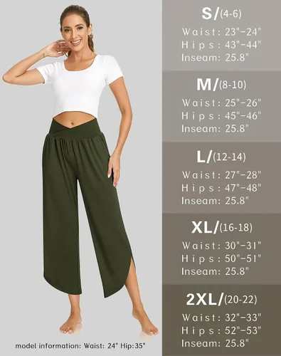 Vista 5 de TARSE Pantalones de pierna ancha para mujer, pantalones de yoga de cintura alta cruzada, pantalones casuales para descansar, pantalones de pijama