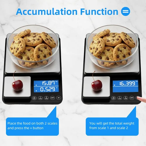 Vista 4 de Diyife - Báscula de cocina de doble plataforma de 0.001 oz/33 libras, báscula de alimentos de acero inoxidable de 9.4 pulgadas con dos precisiones