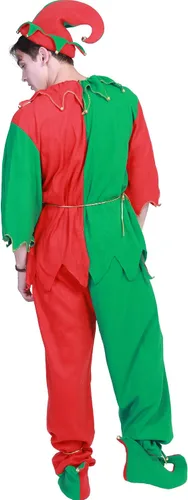 Vista 2 de EraSpooky Disfraces de elfo de Navidad para hombres, mujeres y adultos, traje de Papá Noel, vestido festivo, divertido fiesta de cosplay