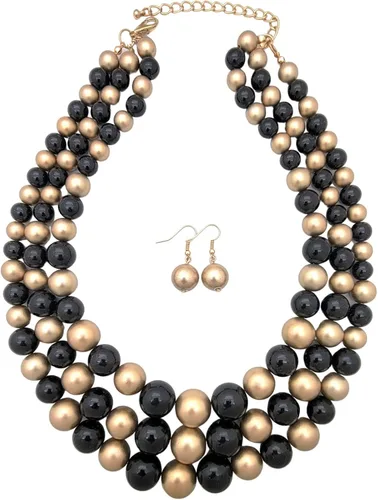 Vista 4 de Conjunto de collar y aretes de imitación de tres hilos para mujer