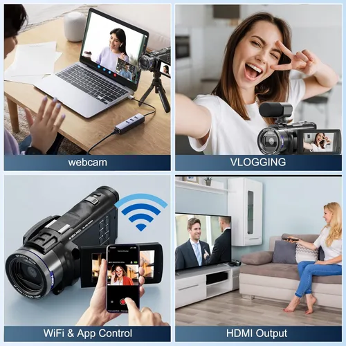 Vista 5 de Cámara de video de videocámara 5K 48MP - WiFi, enfoque automático de zoom 16X, pantalla IPS de 3" 270°, grabadora de cámara de vlogging