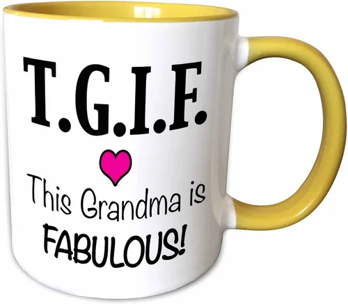 Vista 11 de 3dRose TGIF This Grandma is Fabulous, Pink 11oz Two-Tone Green Mug