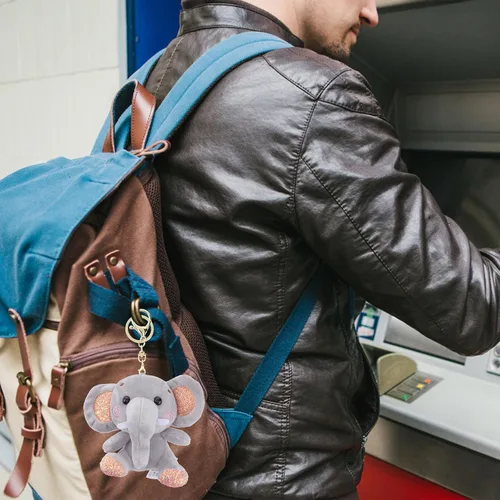 Vista 7 de Llavero colgante de muñeca de elefante suave de felpa para bolso llave de coche (gris)