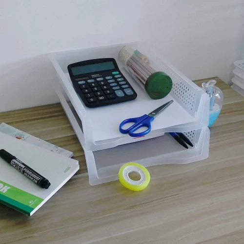 Vista 5 de 6 paquetes de bandejas de papel apilables A4, bandeja de plástico transparente para cartas de escritorio