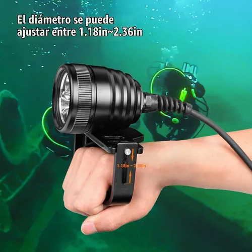 Vista 6 de WD70 - Luz de buceo con recipiente – Kit de linterna técnica de buceo ultra brillante de 3000 lúmenes con mango Goodman ajustable, 5 modos de luz