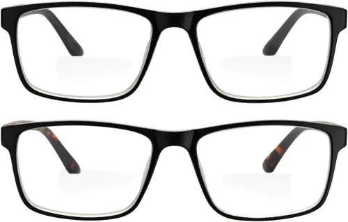 Vista 4 de Yogo Vision Bifocal Reading Glasses for Men and Women, Rectangle MultiFocal Readers with Spring Hinges, Retro Design