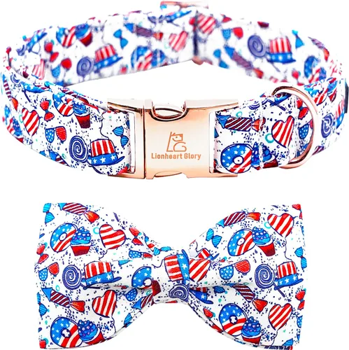 Vista 22 de Lionheart glory Collar de perro con bandera estadounidense, collar de lazo para perro del 4 de julio, resistente y ajustable, patriótico