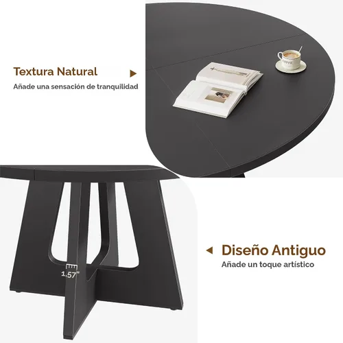 Vista 4 de IDEALHOUSE Juego de mesa de comedor redonda de 47 pulgadas para 4 a 6, mesa de cocina de granja con parte superior de madera y base de pedestal