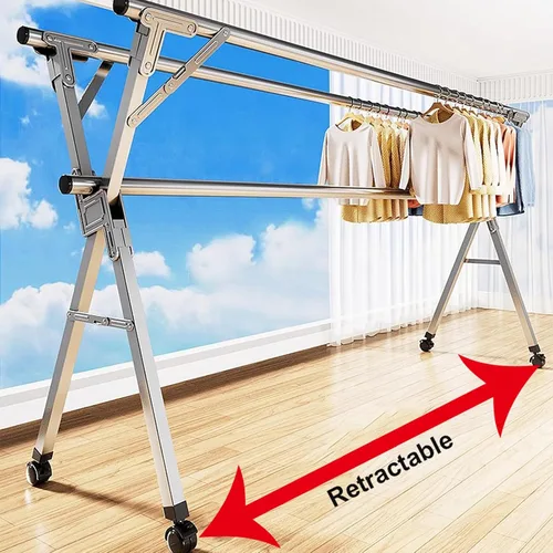 Vista 3 de Adjustable Drying Rack 63in, Laundry Drying Rack Clothing Foldable & Collapsible Stainless Steel Heavy Duty Clothing Drying Rack with Windproof