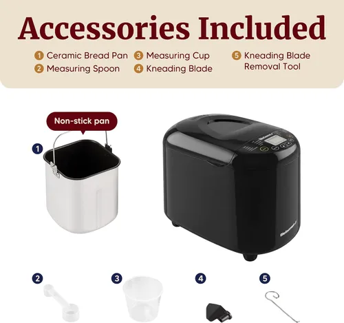 Vista 7 de Elite Gourmet - Máquina para hacer pan programable, 2 libras, 3 tamaños, 19 preajustes, color negro Cuenta con ajustes preestablecidos sin gluten