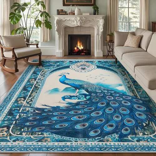 Vista 116 de Alfombra abstracta de 3 x 5 para sala de estar, dormitorio, entrada, color azul