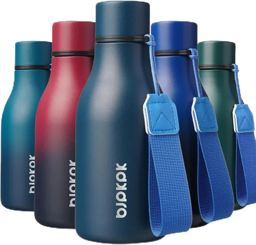 Vista 59 de BJPKPK Botellas de agua aisladas, botella de agua de metal de acero inoxidable de 12 onzas con correa, sin BPA a prueba de fugas, jarras, tazas