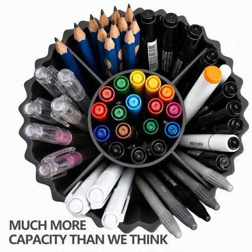 Vista 5 de Lebenrich Aesthetic Black Pen Holder for Desk, Rotating Plastic Desk Pencil Holder Organizer for Home School Office