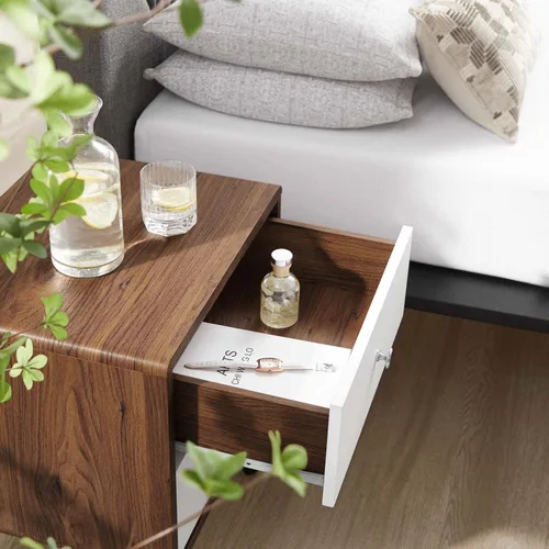 Vista 5 de Modway MOD-7017-WAL-WHI Mesita de noche con 2 cajones, color blanco nogal