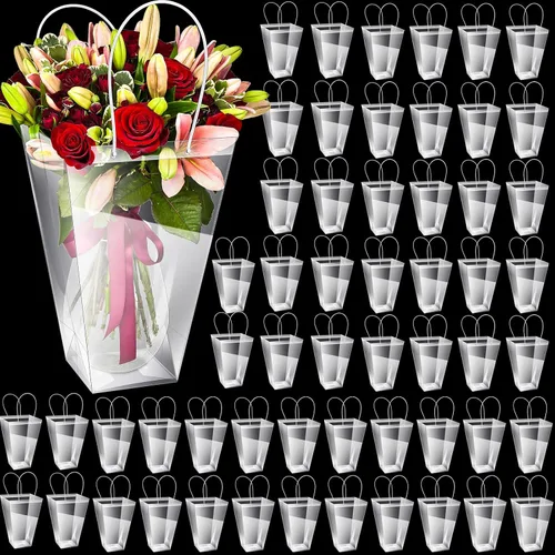 Vista 15 de Yexiya 12 bolsas florales grandes transparentes para ramo de flores a granel con asa transparente para regalo de boda, regalo de boda, regalo