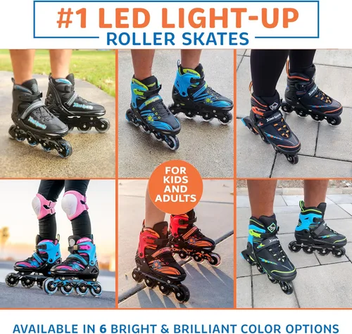 Vista 8 de XINO SPORTS Combo 2 en 1, Patines para niños Patines en línea - Patines intercambiables con luz LED para niños de 6 a 12 años, adolescentes