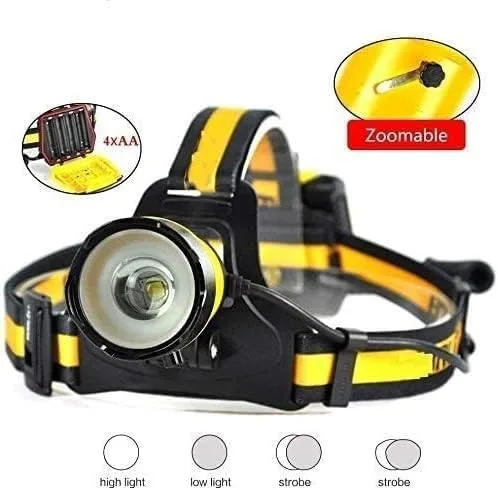 Vista 2 de Linterna frontal LED recargable, diadema ajustable, linterna impermeable IPX4 con 3 modos de iluminación, luz de casco duro de 1200 lúmenes con luz