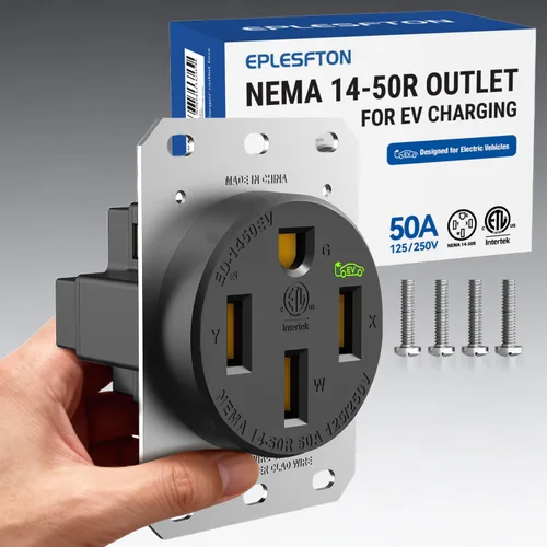 Vista 13 de Toma de corriente NEMA 14-50R de 50 amperios con placa de pared de acero inoxidable: 2.42 pulgadas de diámetro, abrazadera de latón en forma de U
