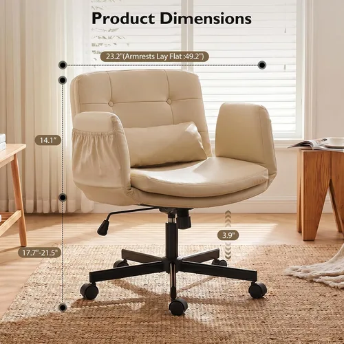 Vista 2 de Silla Criss Cross con ruedas y reposabrazos, piel sintética, color beige