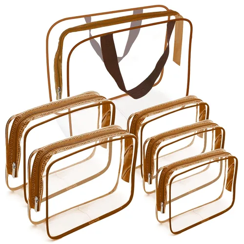 Vista 15 de APREUTY Bolsas de maquillaje transparentes, aprobadas por la TSA, juego de 3 bolsas de maquillaje grandes de PVC transparente con asa de cremallera
