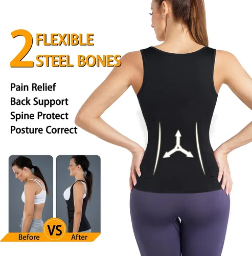 Vista 2 de GAODI - Chaleco de entrenamiento de cintura para mujer, corsé delgado, de neopreno, camiseta sin mangas con cremallera, camiseta moldeadora
