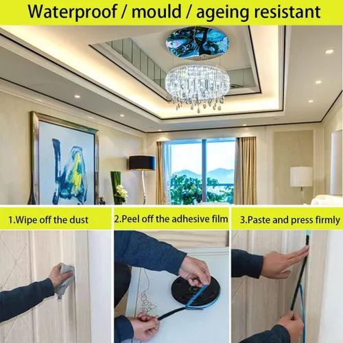 Vista 7 de Moldeado flexible de un cuarto redondo autoadhesivo, tira impermeable para calafatear para bordes de pared, bordes de techos, borde de gabinete