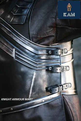 Vista 3 de Knight Armour MART - Armadura de acero medieval LARP ennegrecida con coraza enana y falda protección para el pecho, Negro