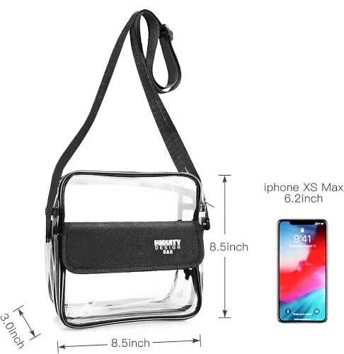 Vista 2 de Bandolera transparente NFL NCAA BTS PGA Stadium aprobada por NFL bolsa de hombro impermeable transparente con correa de hombro ajustable