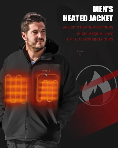 Vista 2 de IHAYNER Chaqueta térmica suave para hombre con batería, abrigo de invierno cálido con doble cremallera, múltiples bolsillos, impermeable