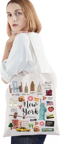 Vista 2 de BWWKTOP Bolsa de lona New York - Azul - 14.56 x 12.59 pulgadas - Moda - Viajes - Artículos de tocador - Mujeres y adultos