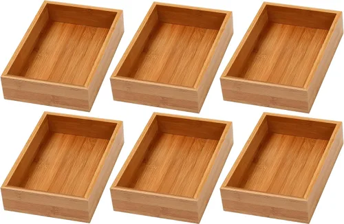 Vista 16 de YBM Home Caja de almacenamiento organizadora de cajones de cocina hecha de bambú, 3x3x2 pulgadas 320