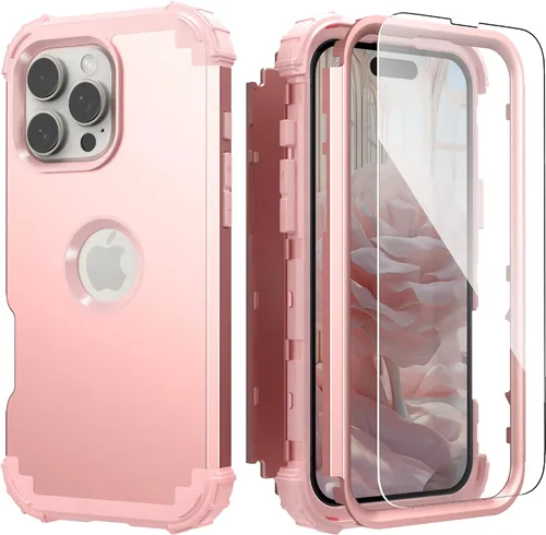 Vista 23 de IDweel Funda para iPhone 16 Pro Max con Protector de Pantalla, 3 en 1 Resistente a Golpes Ajuste Delgado Híbrida de Servicio Pesado Cubierta Dura
