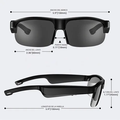 Vista 4 de Gafas inteligentes, gafas de sol polarizadas Bluetooth, micrófono y altavoces integrados, asistente de voz, protección UV, gafas de sol de audio