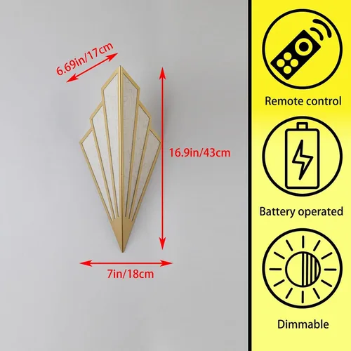 Vista 3 de Juego de dos lámparas de pared de estilo moderno, apliques de pared a pilas con control remoto, lámpara de iluminación inalámbrica art deco