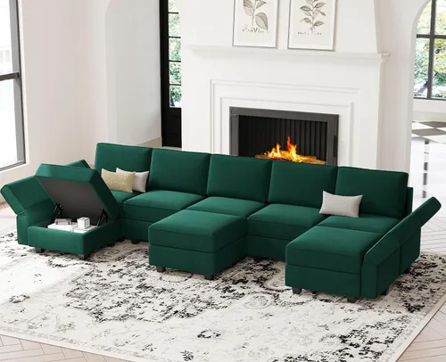Vista 9 de Belffin Sofá modular de gran tamaño en forma de L con diván reversible convertible en forma de L, sofá seccional verde