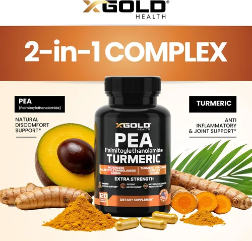 Vista 4 de Palmitoiletanolamida de guisante + curcumina de cúrcuma de 1600 mg - Guisante micronizado 99% puro y 95% curcuminoides de extracto estandarizado