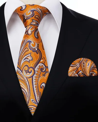 Vista 131 de HISDERN Corbatas para hombre, corbata de cachemira y bolsillo cuadrado tejido clásico floral para hombre, corbata de fiesta de boda