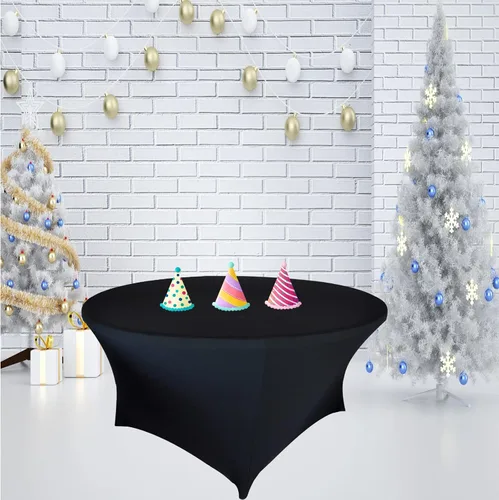 Vista 5 de Paquete de 4 manteles redondos elásticos negros de 60 pulgadas, material de elastano, para bodas, Halloween, Navidad, manteles ajustables de 5 pies