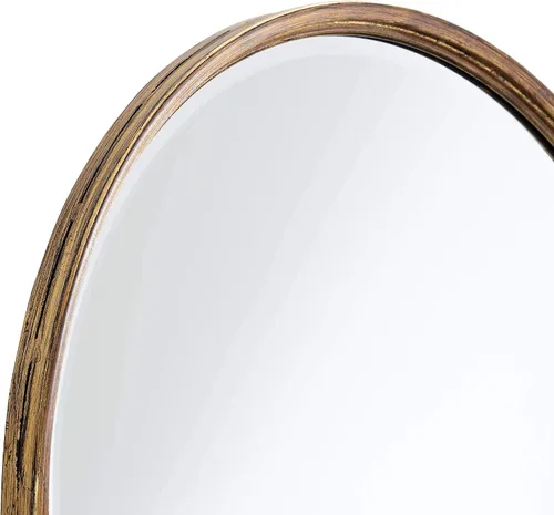 Vista 3 de Uttermost Clara - Espejo de pared decorativo con parte superior arqueada, marco de metal dorado brillante, borde redondeado, vidrio biselado de 24