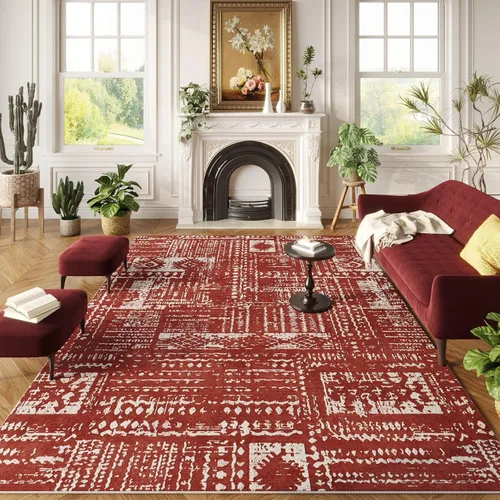 Vista 24 de Rugcomf Alfombra lavable de 5 x 7 pies, diseño bohemio, suave, abstracto, antideslizante, no desprende pelusa, lana sintética, vintage para sala